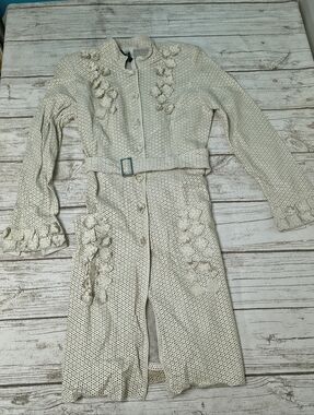 Etcetera Leather And Silk Cream Perforated Flower Embellished Dress Size 4